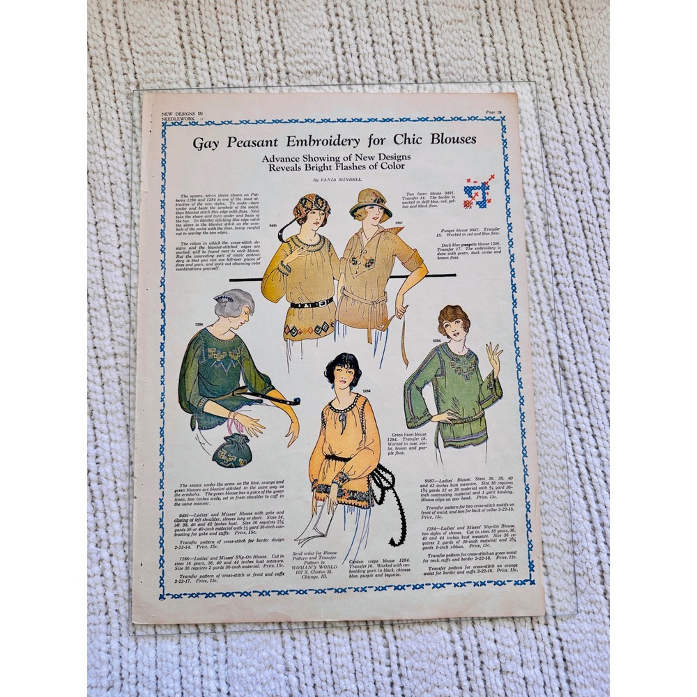 Vintage 1920s Womans World Magazine Art Peasant Embroidery Applique Flapper Ad